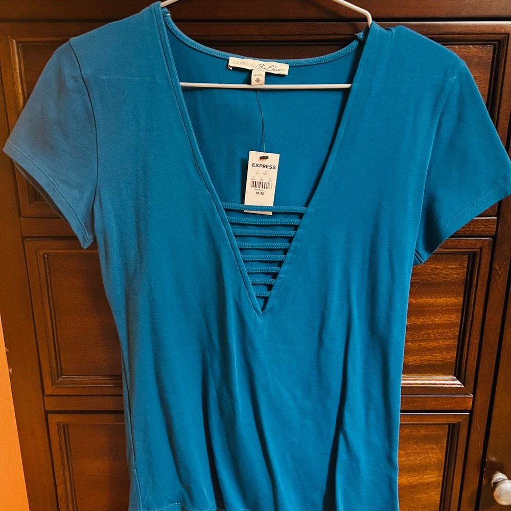 Express Blue Fitted Cut-Out T-Shirt Blouse
